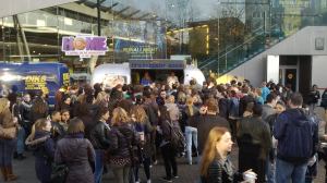 The tension in the crowd eased once the free movie tickets had run out.